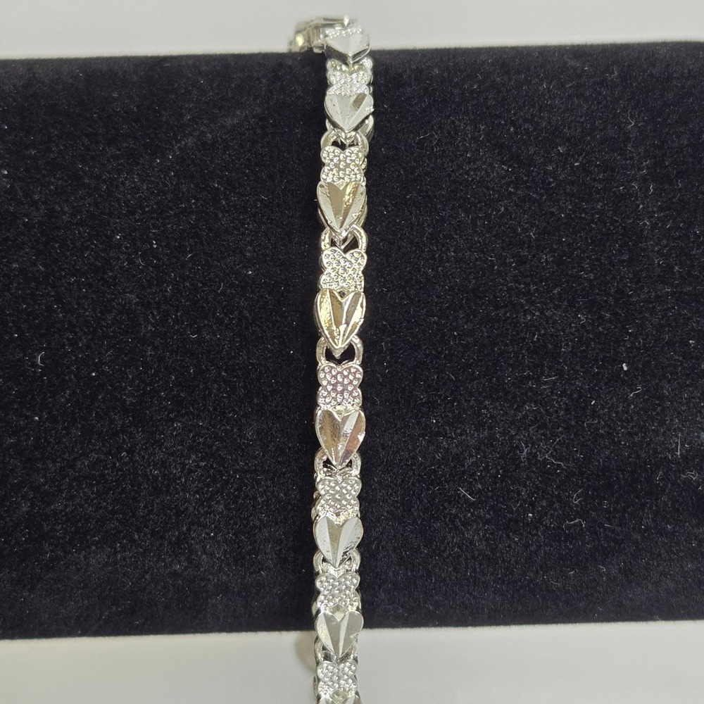 Four Leaf Clover Heart Bracelet, Silver‎ Tone, S Hook Clasp, Dainty Feminine